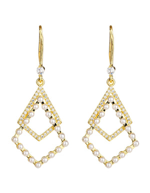 Gregory Ladner Diamond Shape Drop Pearl CZ Earring