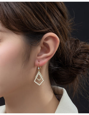 Gregory Ladner Diamond Shape Drop Pearl CZ Earring