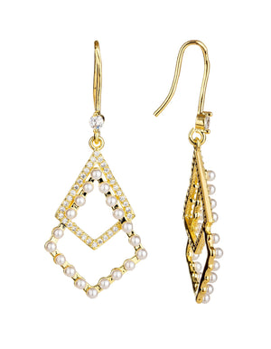 Gregory Ladner Diamond Shape Drop Pearl CZ Earring
