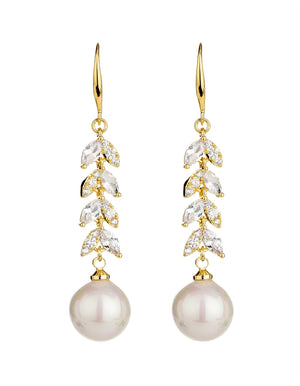 Gregory Ladner CZ Leaf Drop Pearl Earring